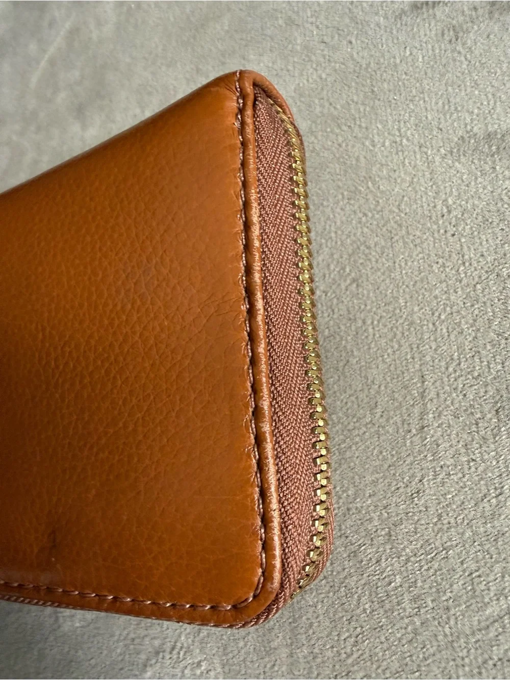 Michael Kors Cognac Leather Zip-Around Wallet with Gold Plaque